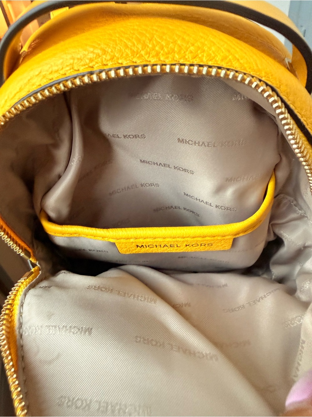 Michael Kors Yellow Pebbled Leather Mini Backpack Crossbody - Picture 4 of 6